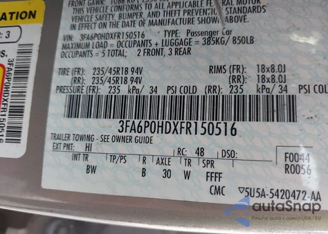 2015 Ford Fusion Se из США, поврежденный, VIN 3FA6P0HDXFR150516